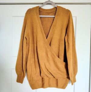 Cozy Mustard Wrap Sweater